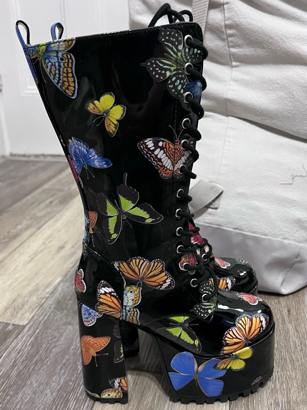 dELiA*s Black Patent Butterfly Platform Lace-Up Boots